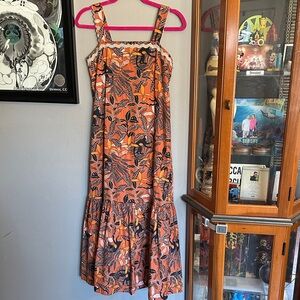 Tropical Orange Monkey Print Maxi Dress